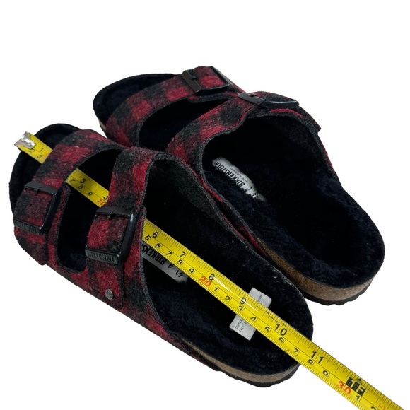 Birkenstock Arizona Shearling Red/Black Buffalo Plaid Slide Sandal Size L10/ M8 - Picture 15 of 16